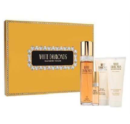 White Diamonds by Elizabeth Taylor 4pc Gift Set EDT 3.3 oz + Body Wash 3.3 oz + Body Lotion 3.3 oz + Mini for Women
