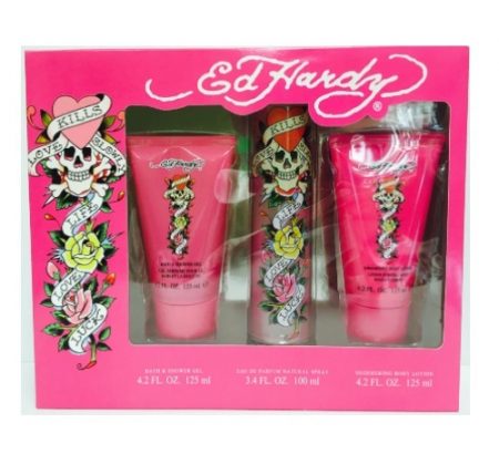 ED HARDY BY ED HARDY 3PC GIFT SET EDP 3.4 OZ + SHOWER GEL 4.2 OZ + BODY LOTION 4.2 OZ FOR WOMEN