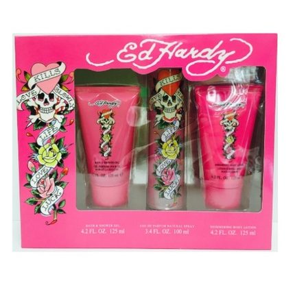 Ed Hardy by Ed Hardy 3pc Gift Set EDP 3.4 oz + Shower Gel 4.2 oz + Body Lotion 4.2 oz for Women