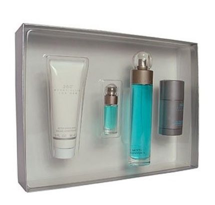 360 by Perry Ellis 4pc Gift Set EDT 3.4 oz + Aftershave Balm 3.0 oz + Deodorant Stick + Mini 0.25 oz for Men