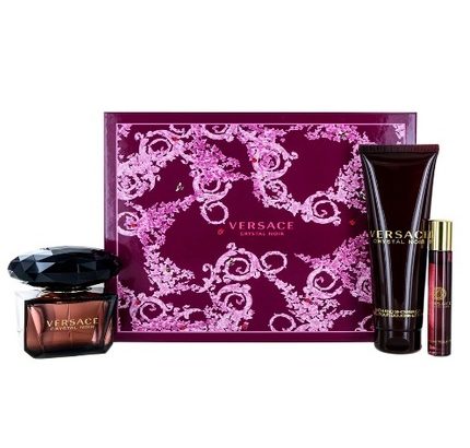 Versace Crystal Noir by Versace 3pc Gift Set 3 oz EDT + Bath Shower Gel 5 oz + Rollerball Mini 0.3 oz for Women