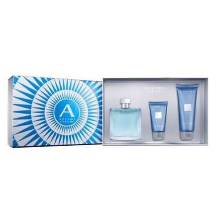 Chrome by Azzaro 3pc Gift Set EDT 3.4 oz + All Over Shampoo 3.4 oz + Aftershave Balm 1.7 oz for Men
