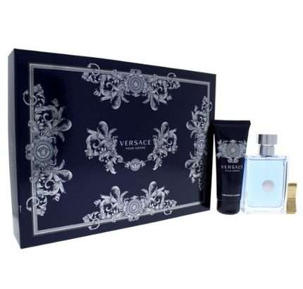 Versace Pour Homme by Versace 3pc Gift Set 3.4 oz EDT + Hair & Body Shampoo + Money Clip