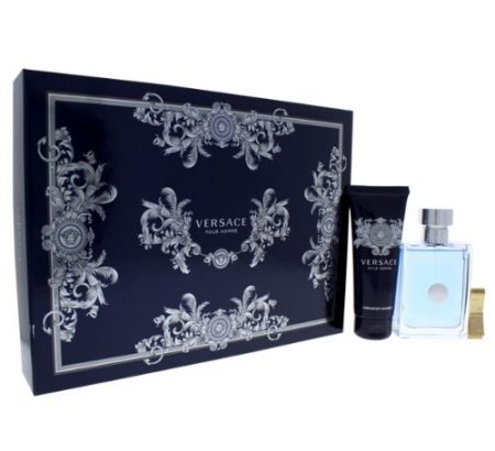 VERSACE POUR HOMME BY VERSACE 3PC GIFT SET 3.4 OZ EDT + HAIR & BODY SHAMPOO + MONEY CLIP