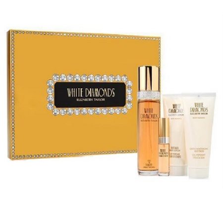 WHITE DIAMONDS BY ELIZABETH TAYLOR 4PC GIFT SET EDT 3.3 OZ + BODY WASH 3.3 OZ + BODY LOTION 3.3 OZ + MINI FOR WOMEN