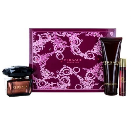 VERSACE CRYSTAL NOIR BY VERSACE 3PC GIFT SET 3 OZ EDT + BATH SHOWER GEL 5 OZ + ROLLERBALL MINI 0.3 OZ FOR WOMEN